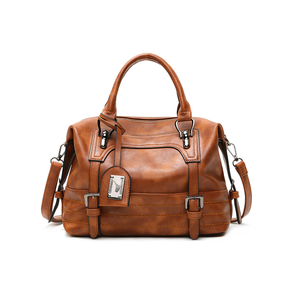 Vintage Buckled Patchwork Oiled Leather Crossbody Bag