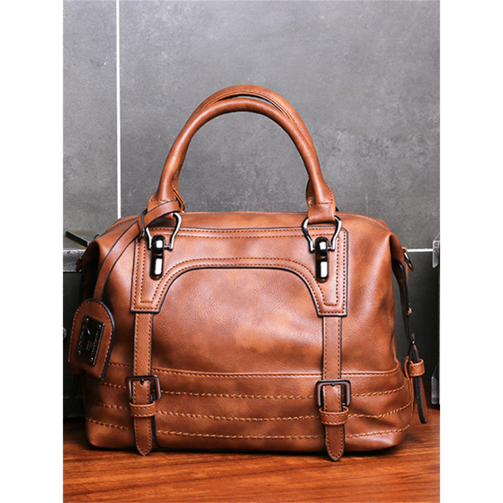 Vintage Buckled Patchwork Oiled Leather Crossbody Bag