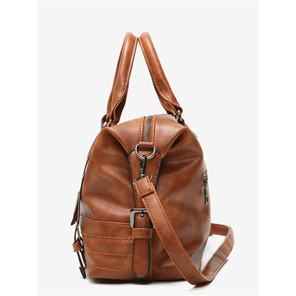 Vintage Buckled Patchwork Oiled Leather Crossbody Bag