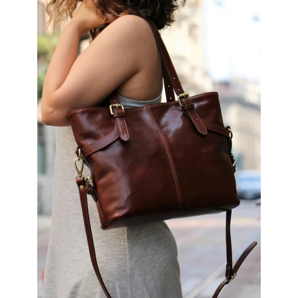 Vintage Buckles Leather Tote Bag