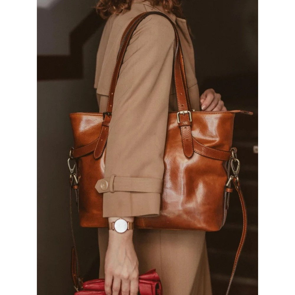 Vintage Buckles Leather Tote Bag