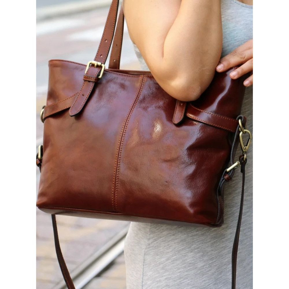 Vintage Buckles Leather Tote Bag