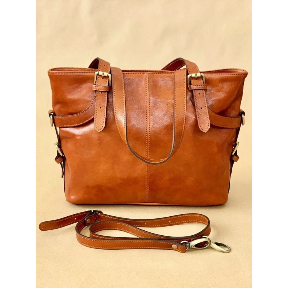 Vintage Buckles Leather Tote Bag