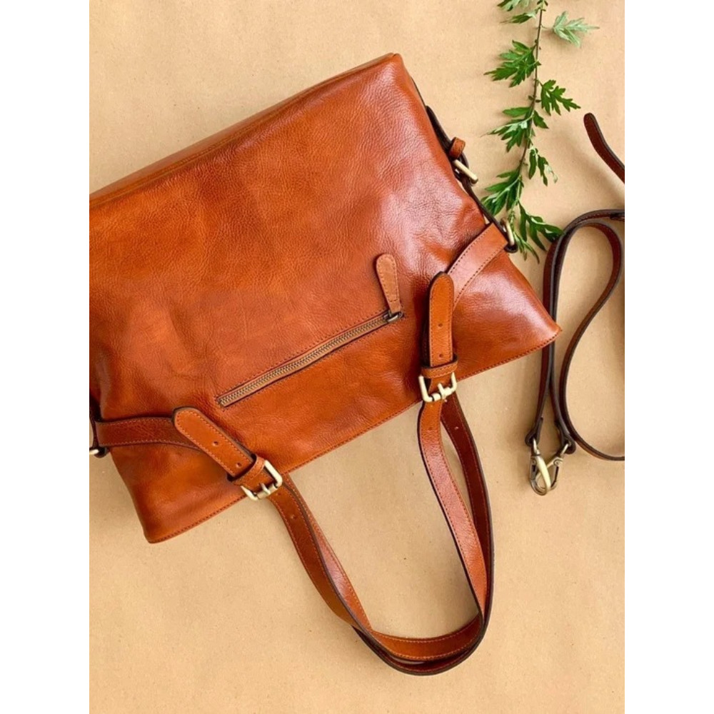 Vintage Buckles Leather Tote Bag