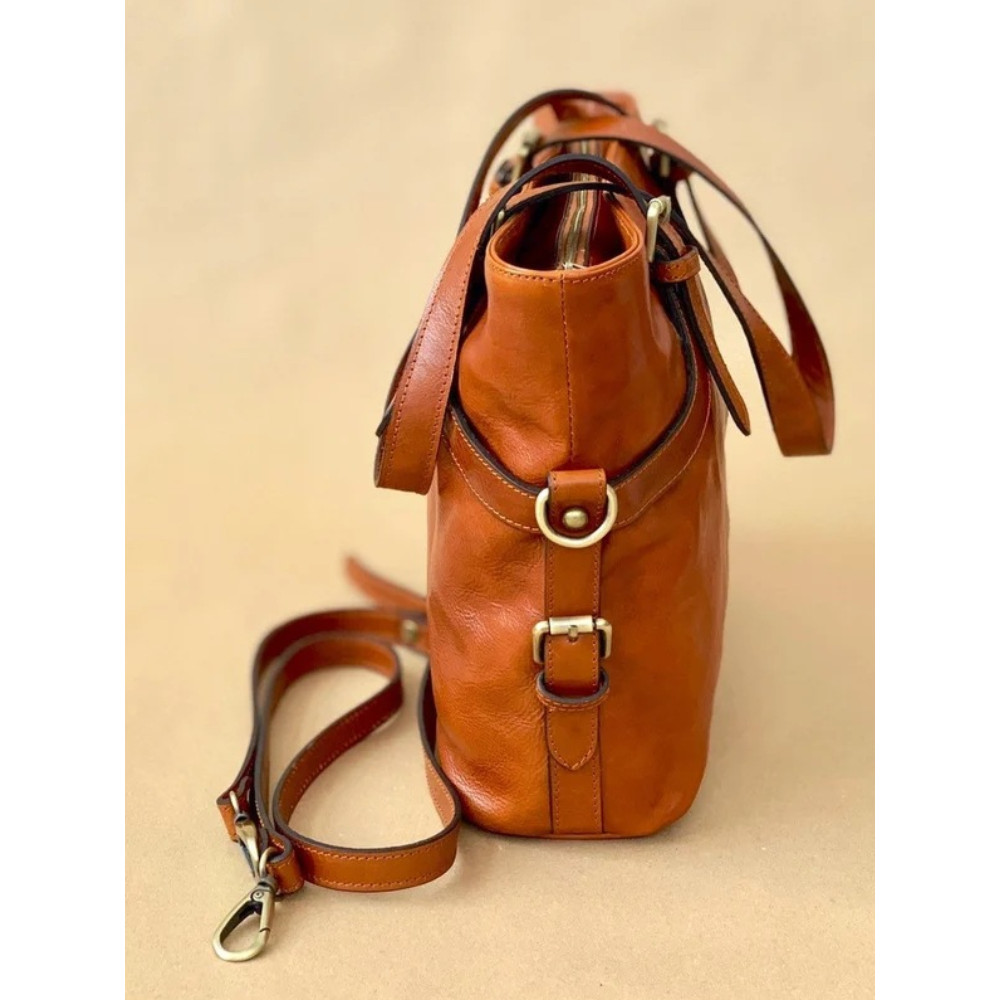 Vintage Buckles Leather Tote Bag