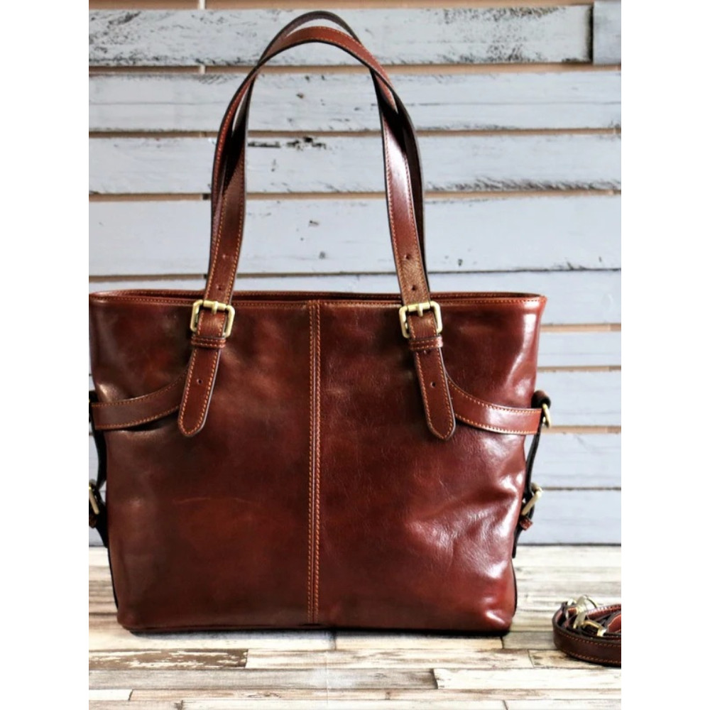 Vintage Buckles Leather Tote Bag