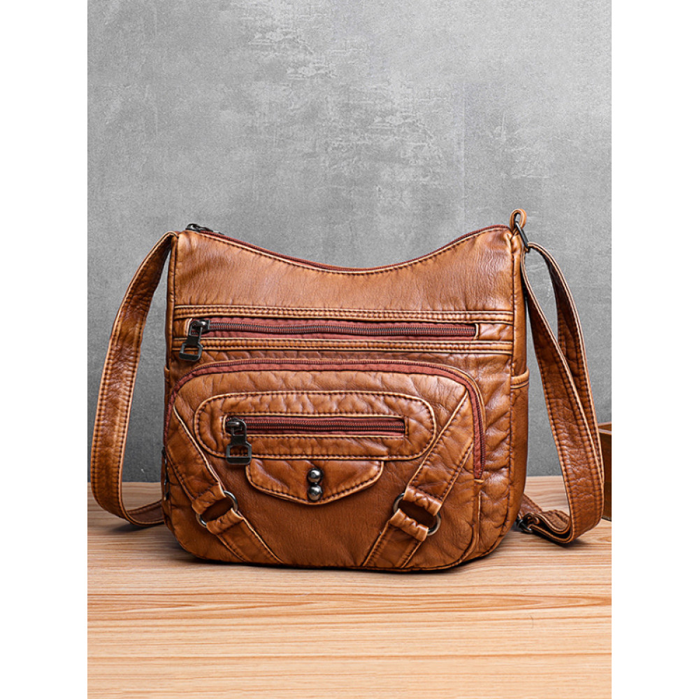 Vintage Buckles Utility Washed Leather Bag