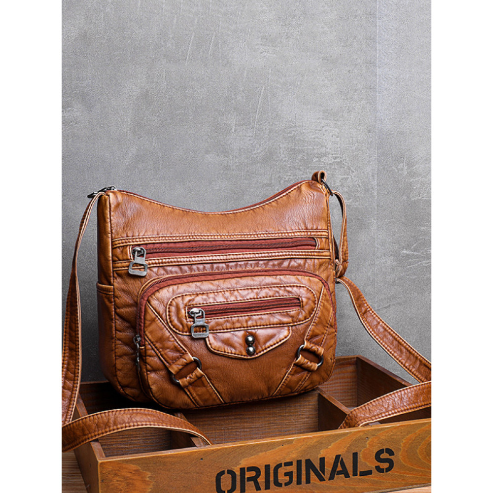 Vintage Buckles Utility Washed Leather Bag