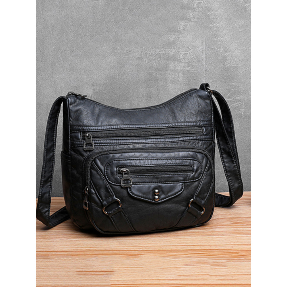 Vintage Buckles Utility Washed Leather Bag