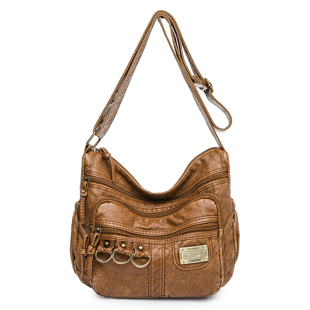 Vintage Buckles Washed Leather Crossbody Bag