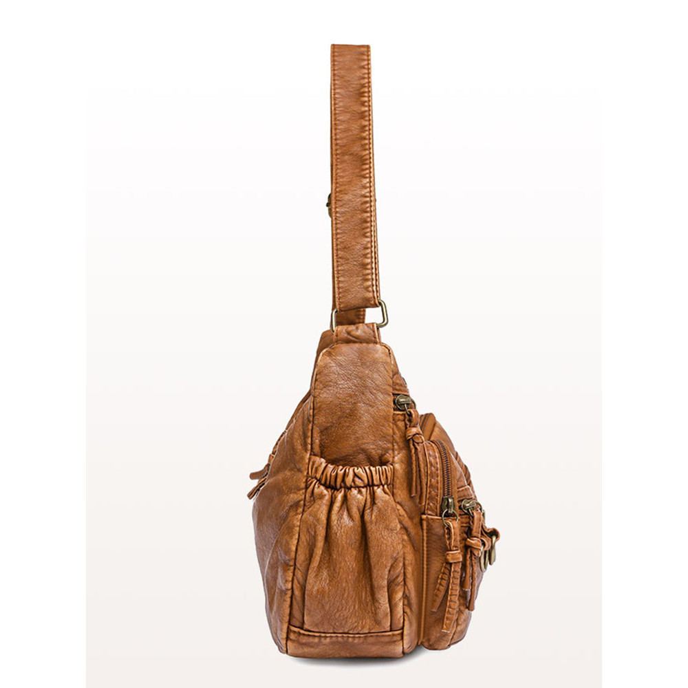 Vintage Buckles Washed Leather Crossbody Bag