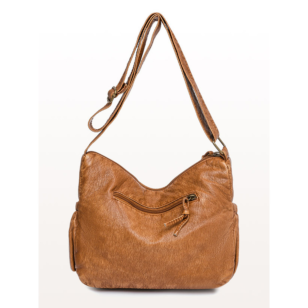 Vintage Buckles Washed Leather Crossbody Bag