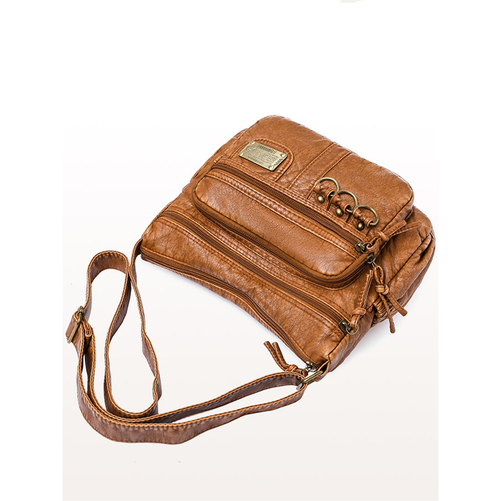 Vintage Buckles Washed Leather Crossbody Bag