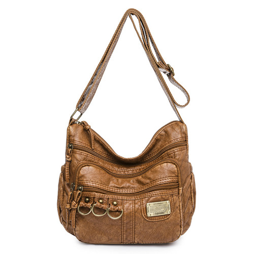 Vintage Buckles Washed Leather Crossbody Bag