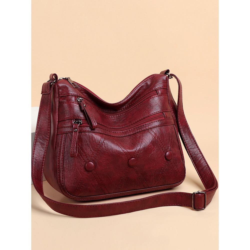 Vintage Button Diamond Pattern Crossbody Bag