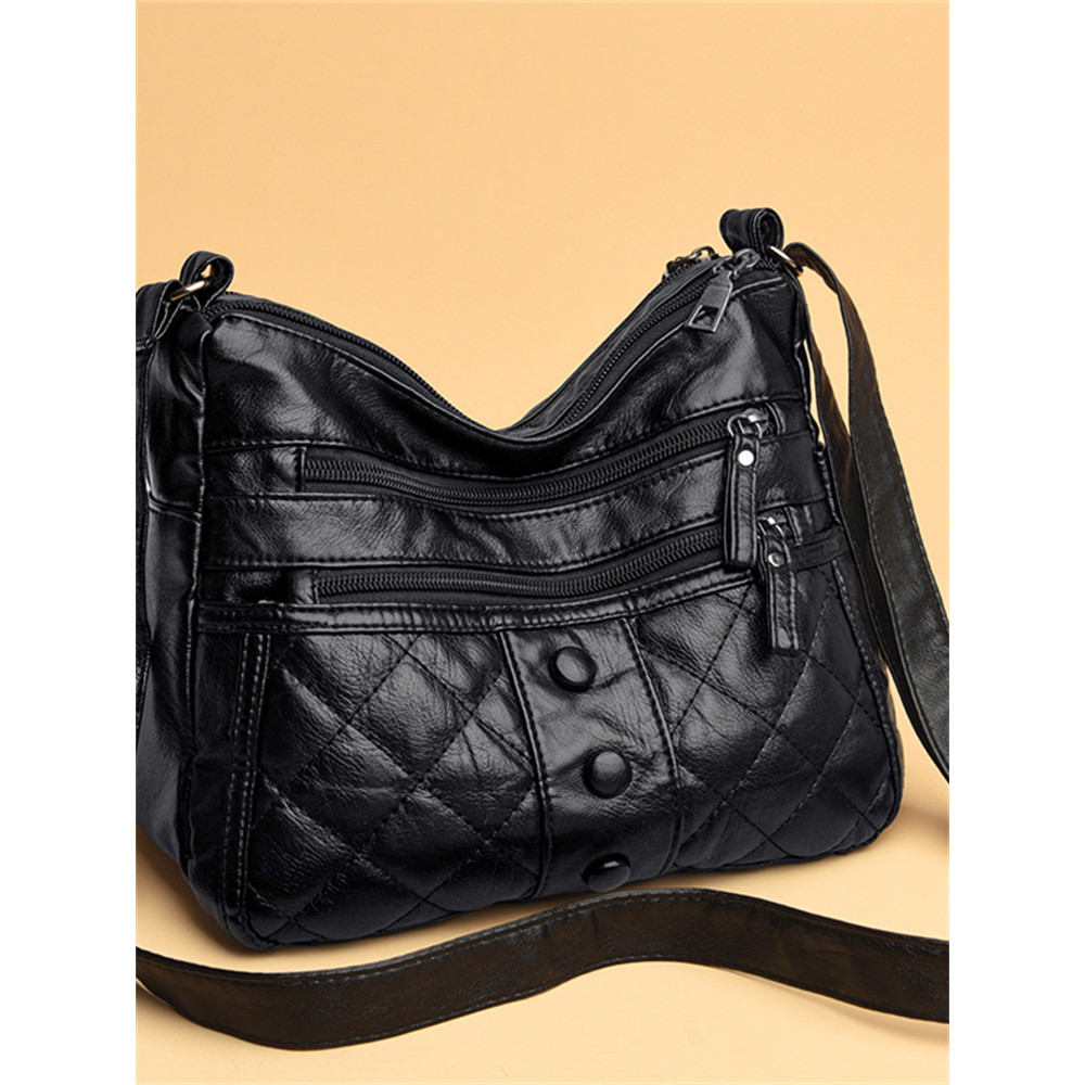 Vintage Buttons Diamond Pattern Crossbody Bag