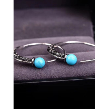 Vintage Carving Crescent Turquoise Earrings