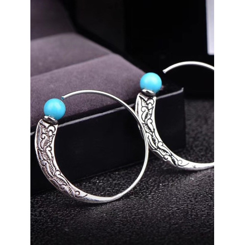 Vintage Carving Crescent Turquoise Earrings