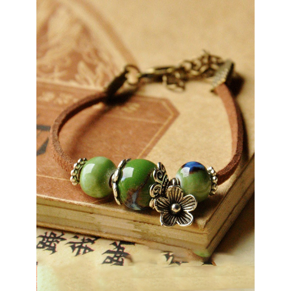 Vintage Ceramic Bead Braided Bracelet