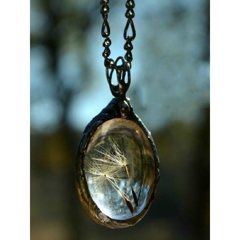 Vintage Dandelion Grass Pendant Necklace