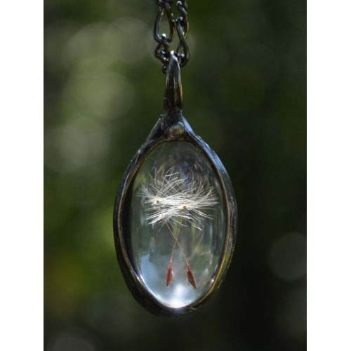 Vintage Dandelion Grass Pendant Necklace