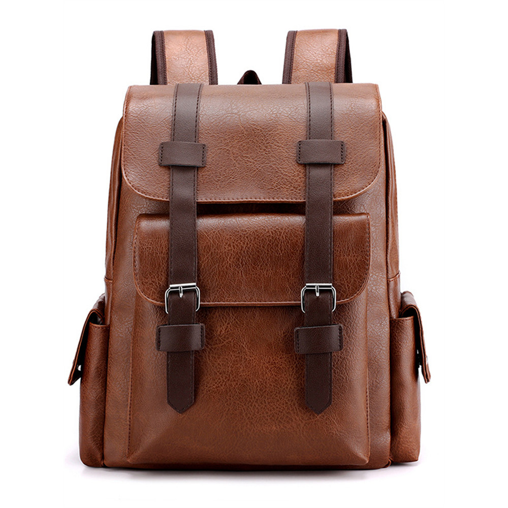 Vintage Double Buckle Utility Leather Backpack