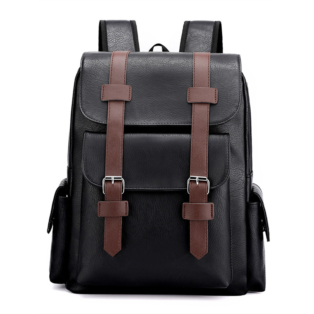 Vintage Double Buckle Utility Leather Backpack