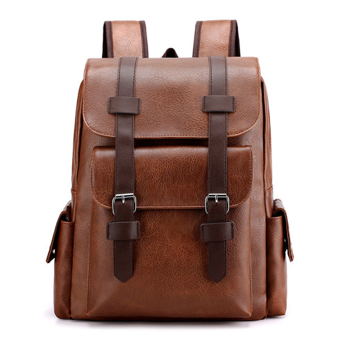 Vintage Double Buckle Utility Leather Backpack