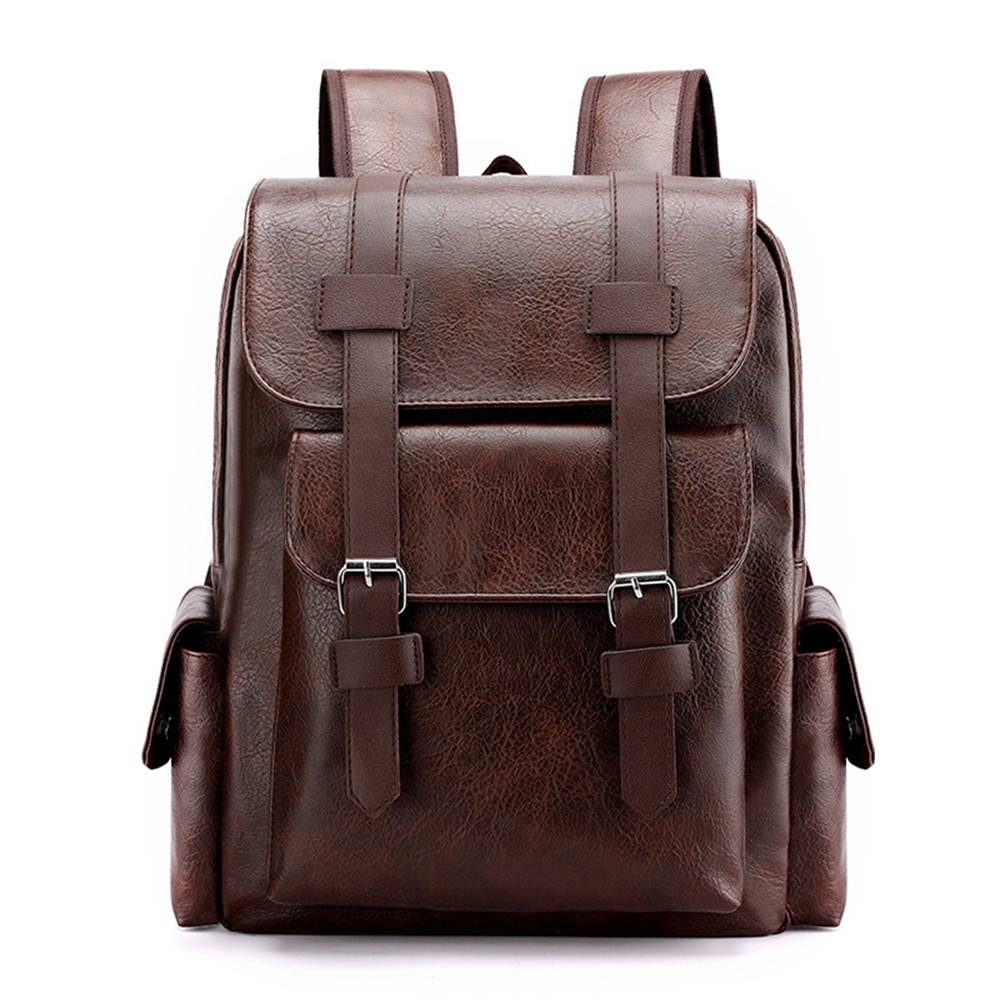 Vintage Double Buckle Utility Leather Backpack