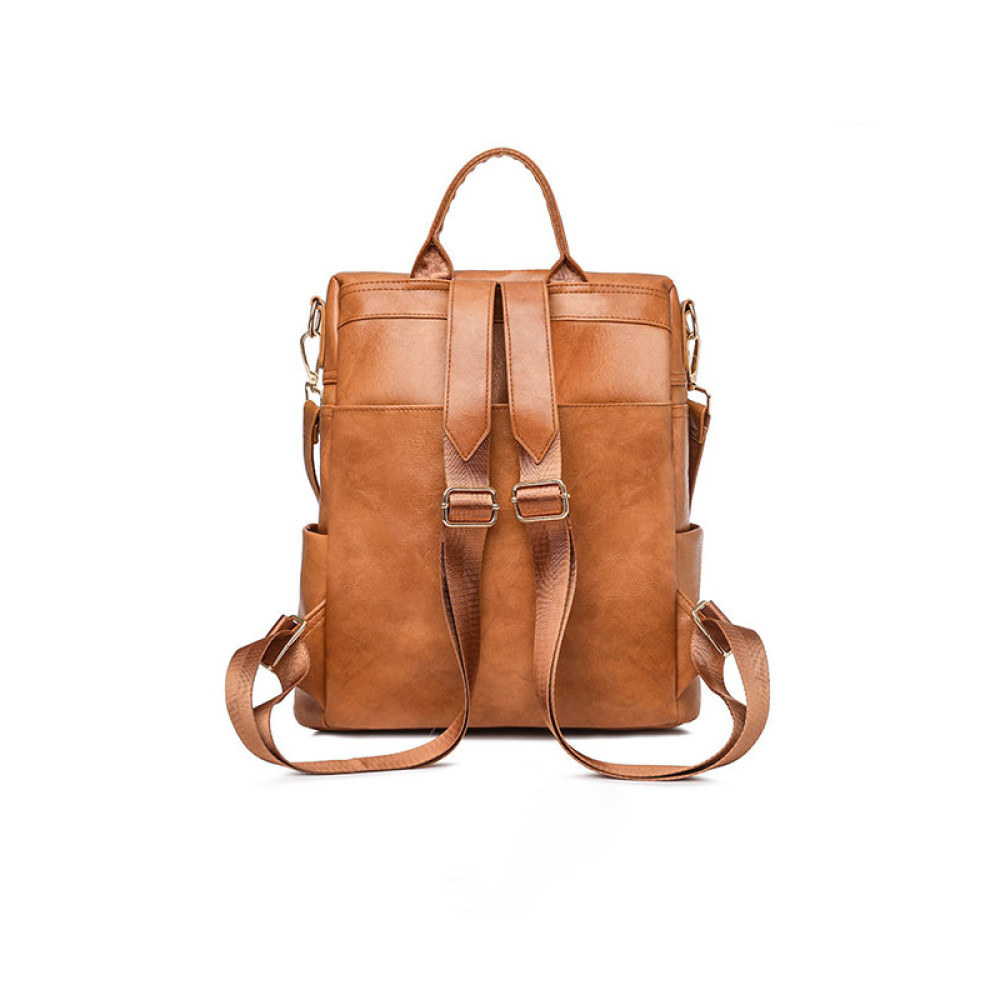 Vintage Faux Leather Zip Backpack And Clutch Bag Set Of 2