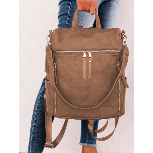 Vintage Faux Leather Zip Backpack And Clutch Bag Set Of 2