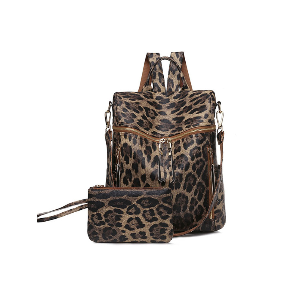 Vintage Faux Leather Zip Backpack And Clutch Bag Set Of 2