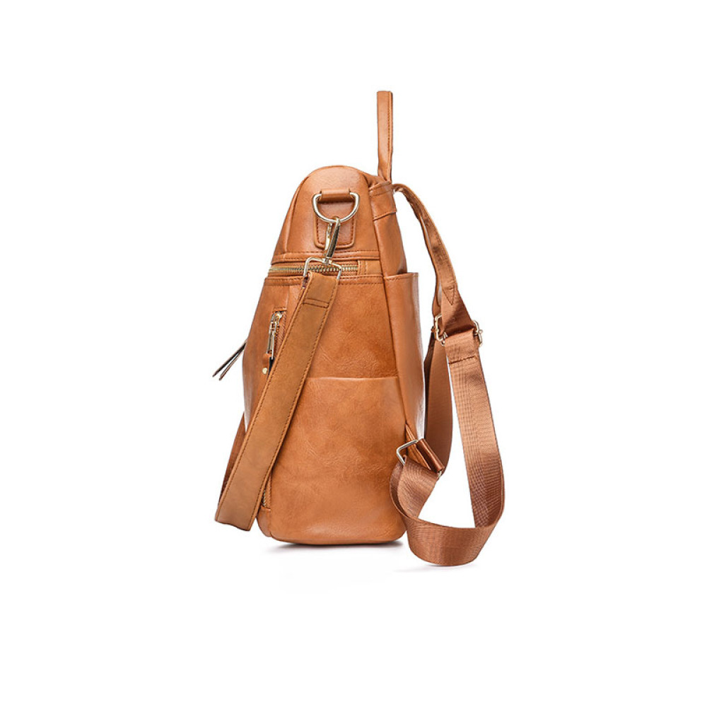 Vintage Faux Leather Zip Backpack And Clutch Bag Set Of 2