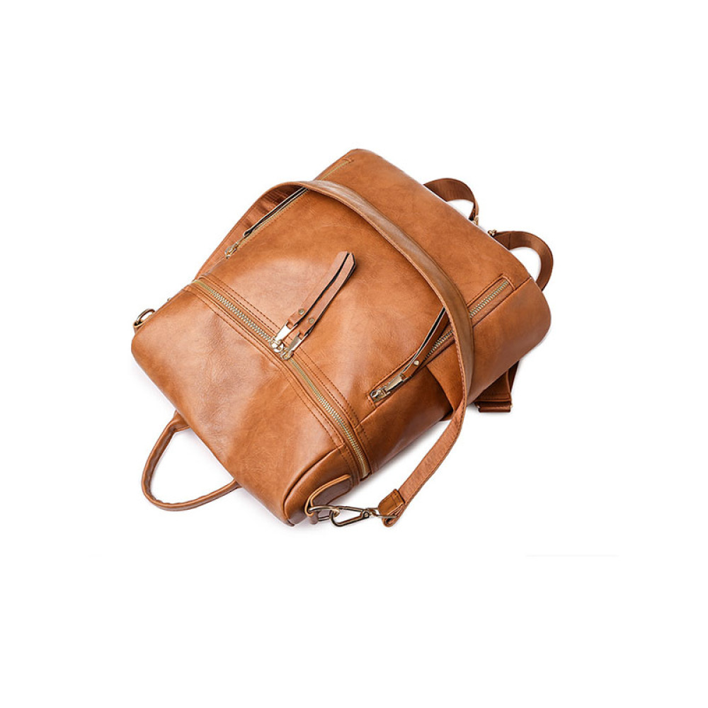 Vintage Faux Leather Zip Backpack And Clutch Bag Set Of 2