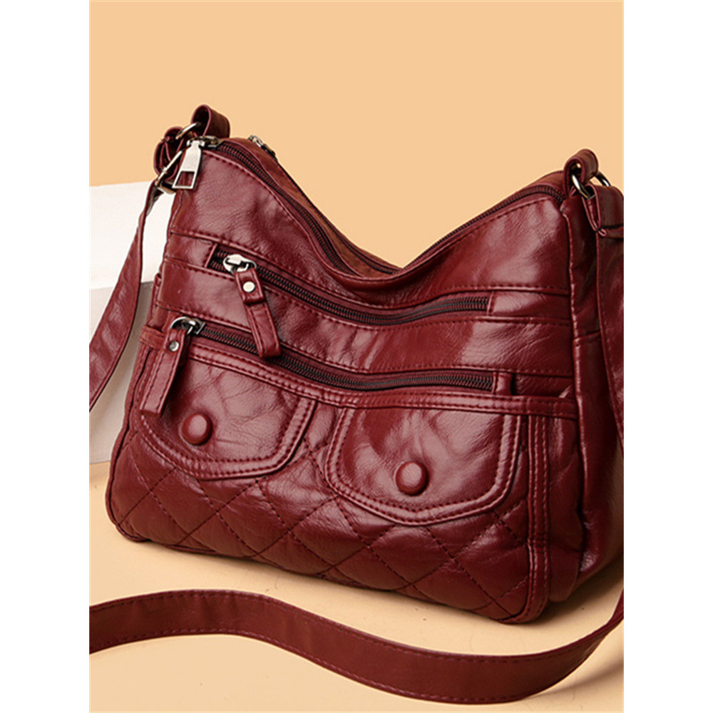 Vintage Flap Diamond Pattern Crossbody Bag