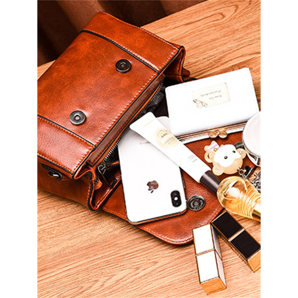 Vintage Flap Patchwork Leather Crossbody Bag