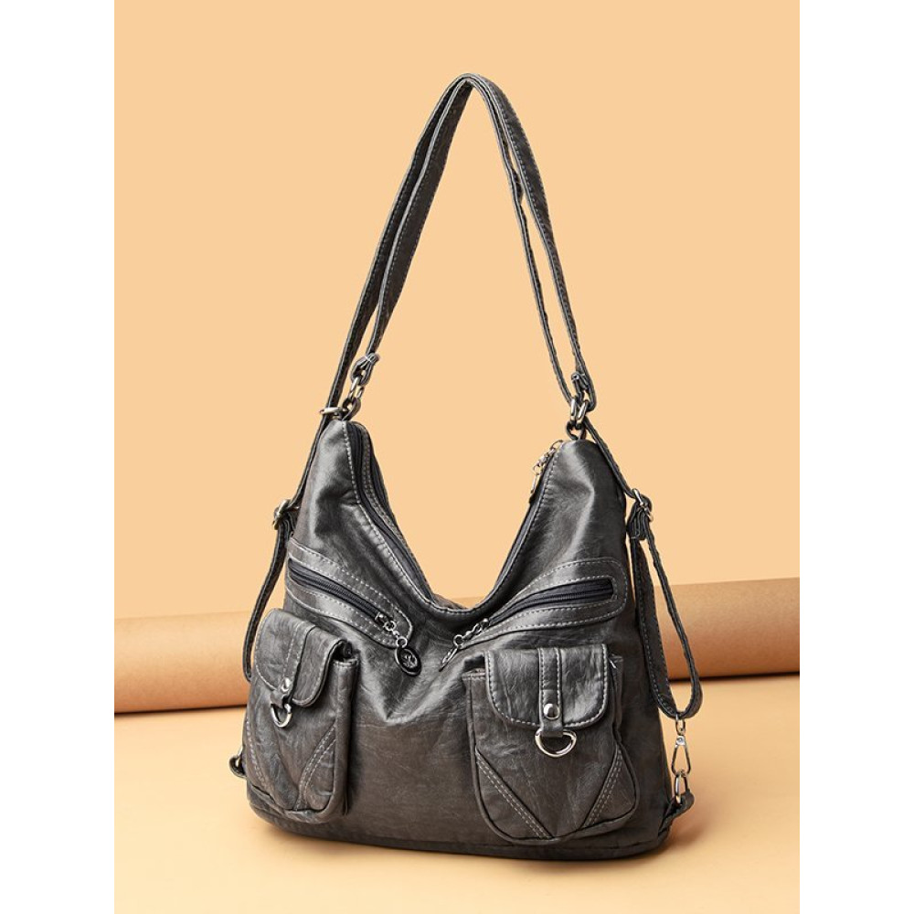 Vintage Flap Pockets Adjustable Backpack Shoulder Bag