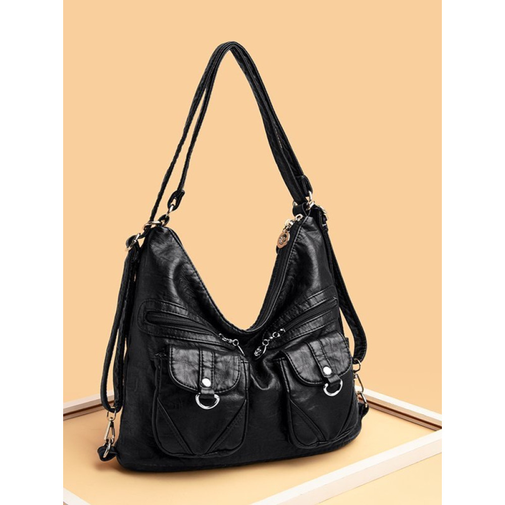 Vintage Flap Pockets Adjustable Backpack Shoulder Bag