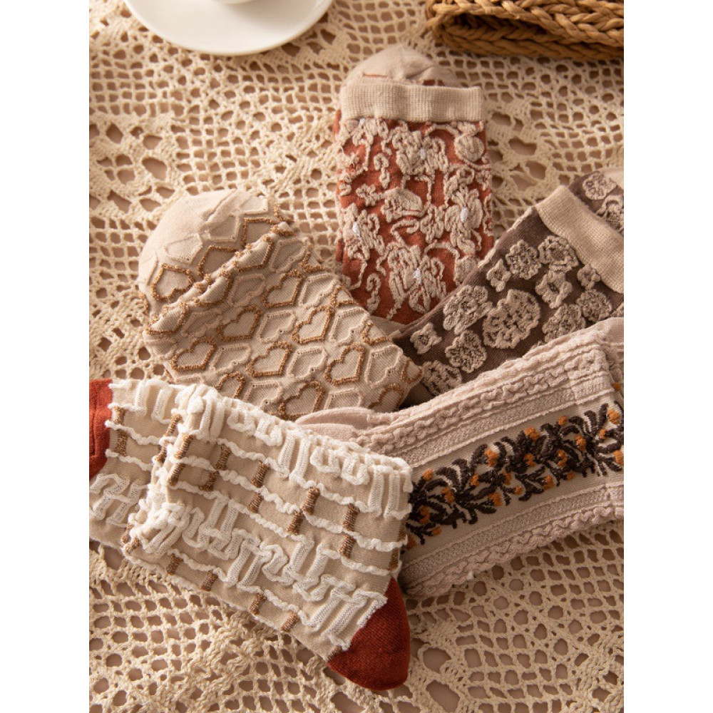 Vintage Floral Jacquard Comfy Socks Set