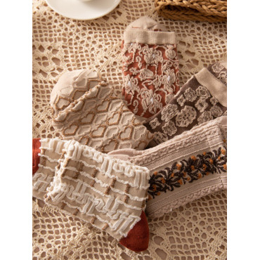 Vintage Floral Jacquard Comfy Socks Set
