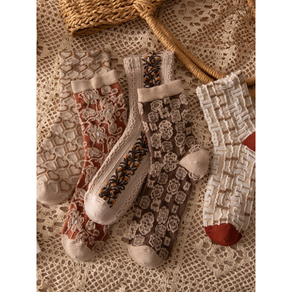 Vintage Floral Jacquard Comfy Socks Set