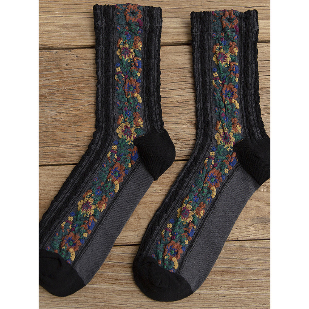 Vintage Floral Jacquard Cozy Socks