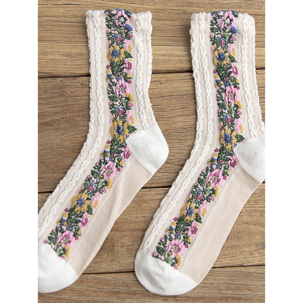 Vintage Floral Jacquard Cozy Socks