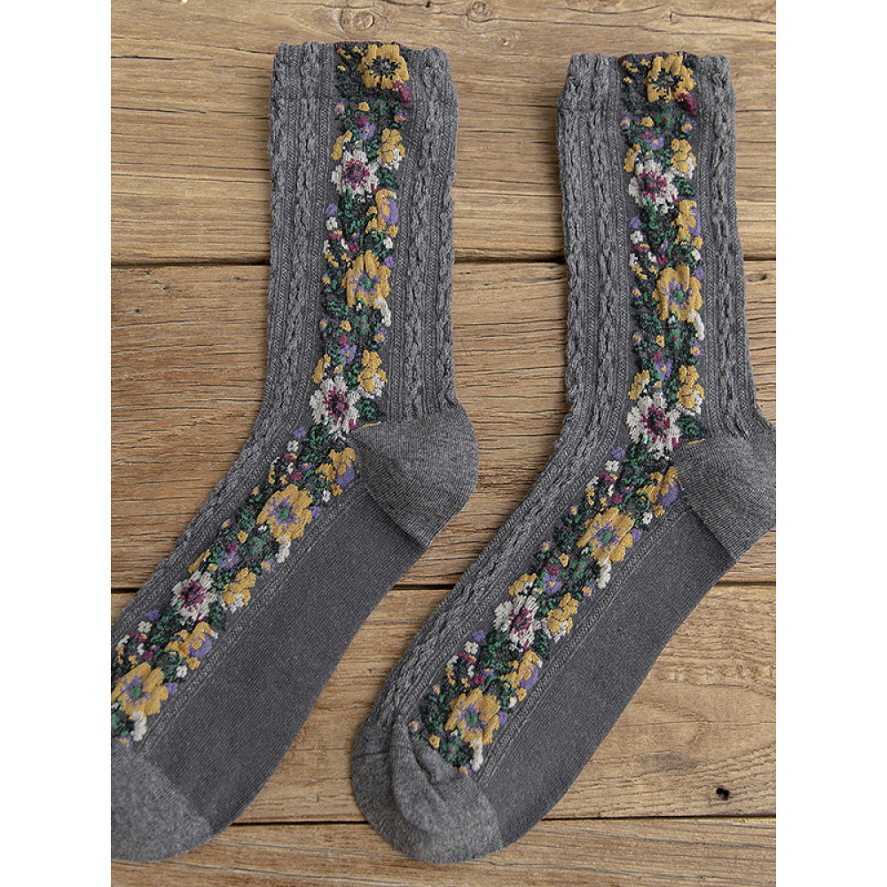 Vintage Floral Jacquard Cozy Socks