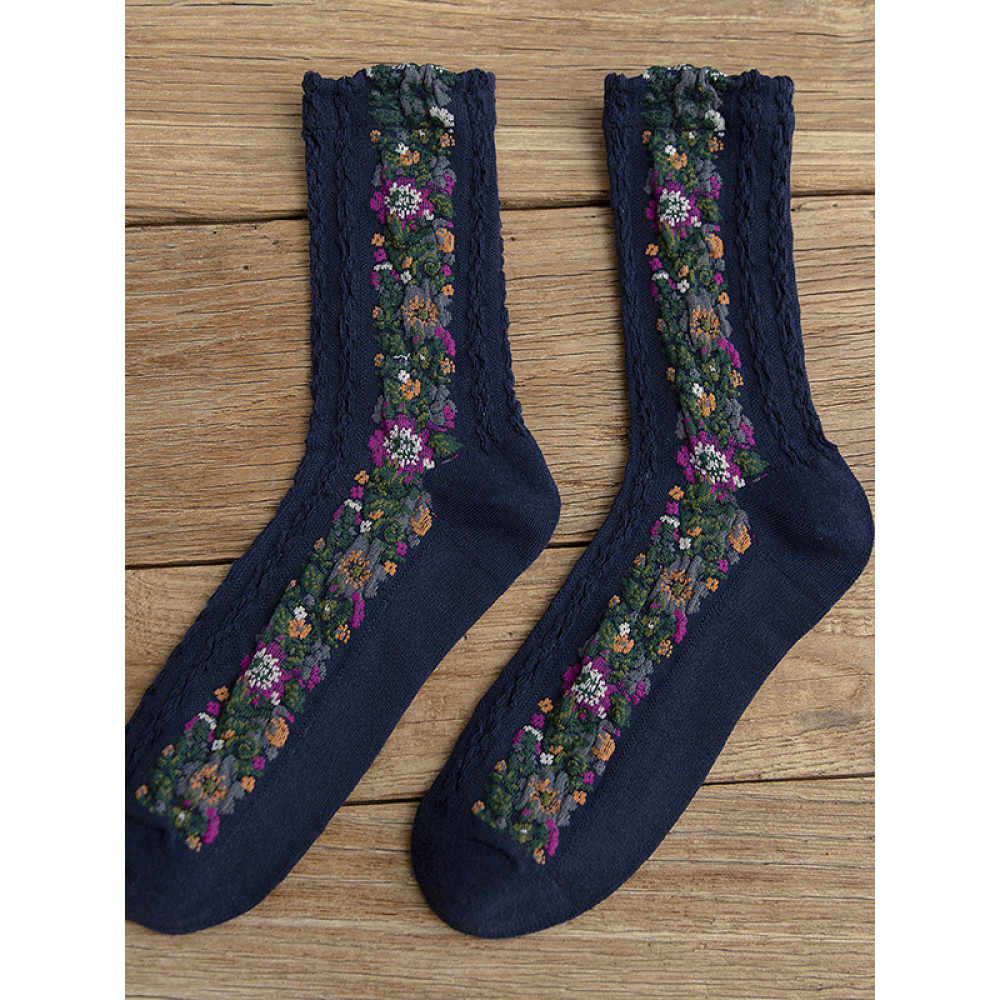 Vintage Floral Jacquard Cozy Socks
