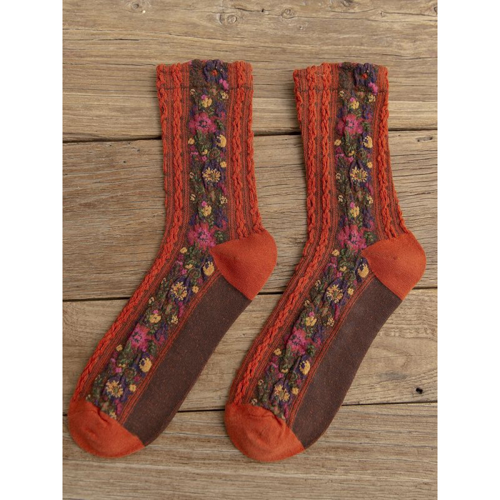 Vintage Floral Jacquard Cozy Socks