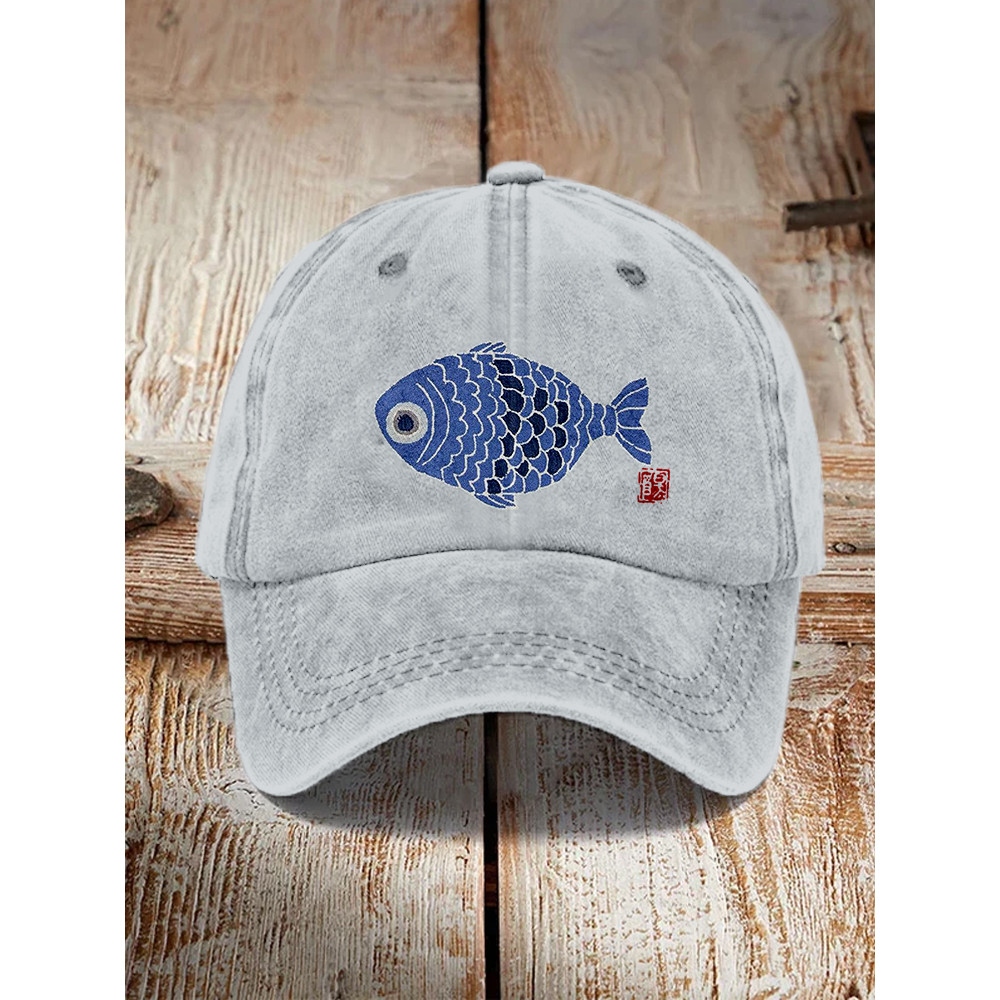 Vintage Japanese Fish Art Washed Cap