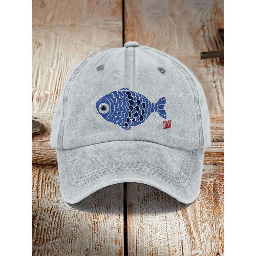 Vintage Japanese Fish Art Washed Cap