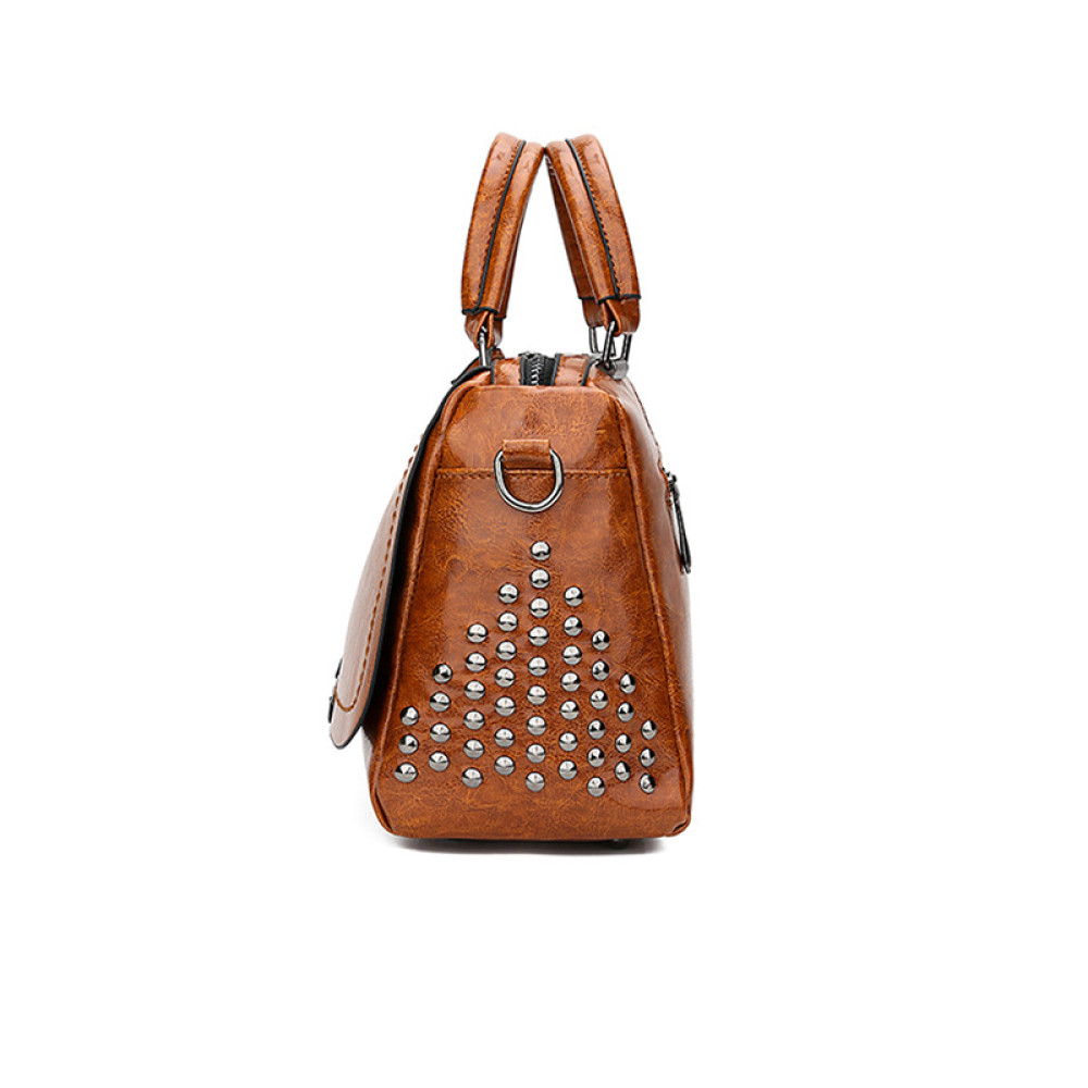 Vintage Leather Rivet Deco Handbag