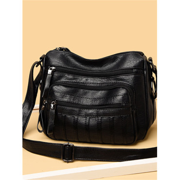 Vintage Leather Striped Patch Crossbody Bag